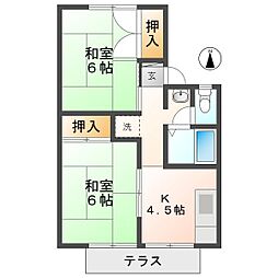 フラワーコーポ 1階2Kの間取り