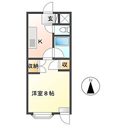 南町ニュータウンD 1Kの間取図画像