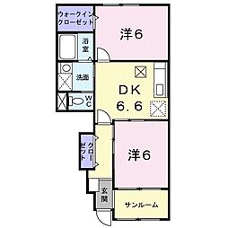 サンヒルズA 2DKの間取図画像