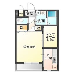 フラッツ幸A棟 1SKの間取図画像