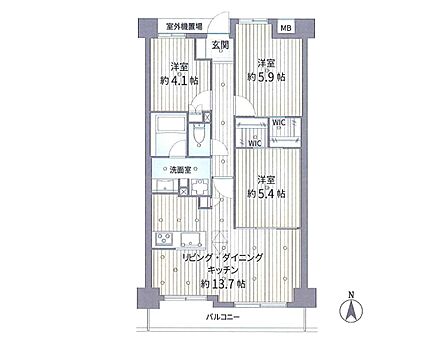 【間取り】3LDK 広々リビングに充実した住空間