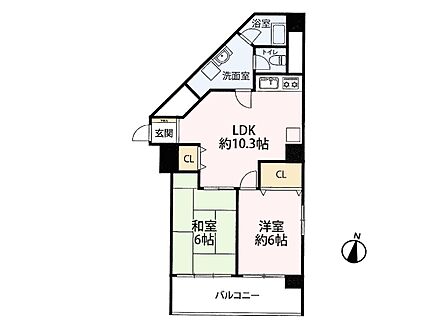 【間取り図】専有面積52.72m2・バルコニー4.96m2。さいたま市南区根岸5丁目に位置する9階建てRC造マンションの3階部分。南向きにつき陽当り・通風良好な使いやすい2LDKです。