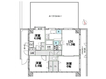 【間取図】圧巻の広さのルーフバルコニーがある3LDK