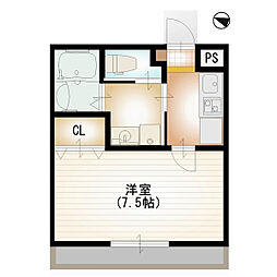 クローバー八番館 2階1Kの間取り