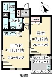 京王線 調布駅 徒歩9分の賃貸アパート 1階1LDKの間取り