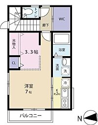 京王線 仙川駅 徒歩8分の賃貸アパート 2階1Kの間取り