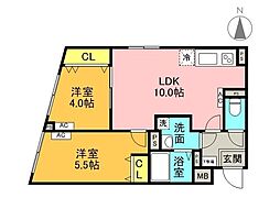 東京メトロ丸ノ内線 中野坂上駅 徒歩10分の賃貸マンション 4階2LDKの間取り