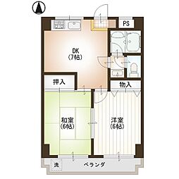 シティハイム武蔵野1 2DKの間取図画像