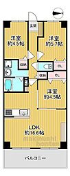 サンシティ松原 3LDKの間取図画像