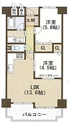 ヴェルドール藤井寺 2LDKの間取図画像