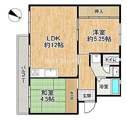 狭山住宅23号棟 2LDKの間取図画像