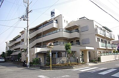 外観：【現地】　ＪＲ甲子園口駅から徒歩20分、阪神武庫川駅から徒歩23分の立地です。昭和61年築の総戸数29戸のマンションです。4階建て2階南向き3ＬＤＫ住戸のご紹介です。