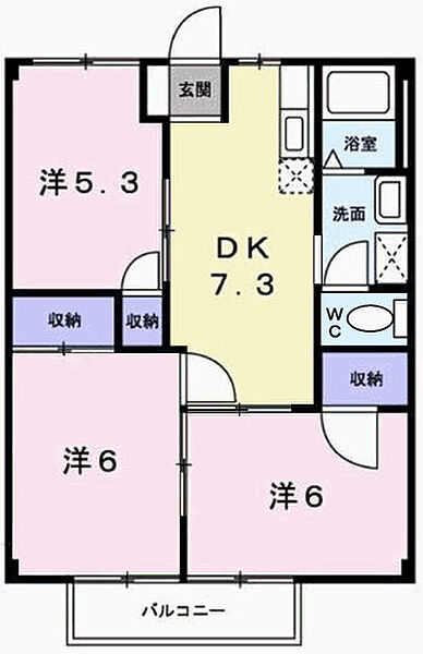 玲巧－ハイツ1 203｜兵庫県姫路市西庄(賃貸アパート3DK・2階・52.17㎡)の写真 その2