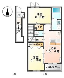 プランドール原 2LDKの間取図画像