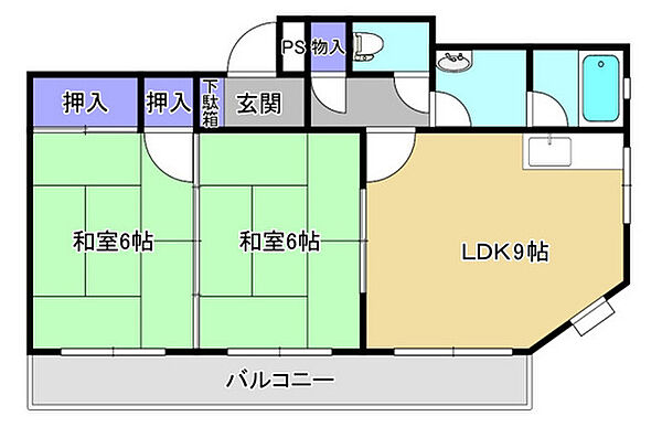 広島県広島市中区白島中町(賃貸マンション2LDK・3階・45.21㎡)の写真 その2