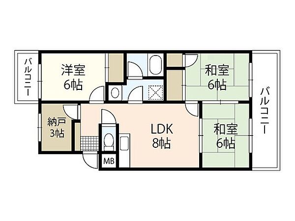 グリーン栄松園 ｜広島県広島市西区庚午中2丁目(賃貸マンション3SLDK・2階・66.30㎡)の写真 その2