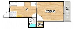 第2木本ビル 1Kの間取図画像