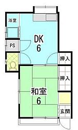 倉本アパート2号棟 1DKの間取図画像