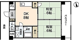 コーポなるかわ 4階2DKの間取り