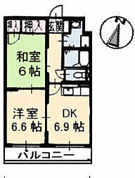 光町イースト 2DKの間取図画像
