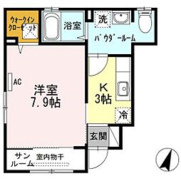 セジュール皆実2 1Kの間取図画像