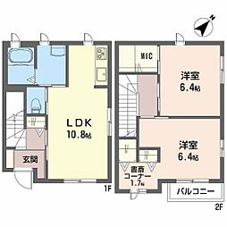 シャンテ鶴江C 2LDKの間取図画像
