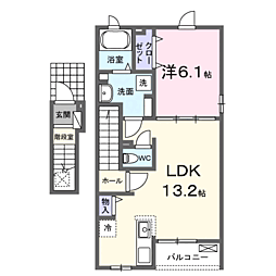 ヴォラーレ・フェリブレッサ　I 201 2階1LDKの間取り