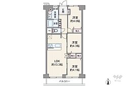 川崎セントラルコーポ 3LDKの間取図画像