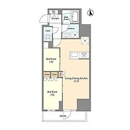 都営新宿線 船堀駅 徒歩8分の賃貸マンション 14階2LDKの間取り
