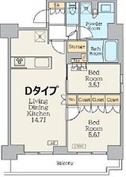 都営大江戸線 門前仲町駅 徒歩7分の賃貸マンション 14階2LDKの間取り