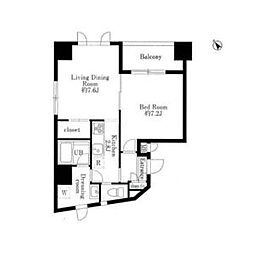 東京メトロ日比谷線 八丁堀駅 徒歩1分の賃貸マンション 8階1LDKの間取り