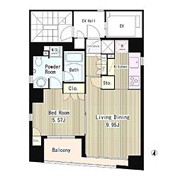 コートラクリア日本橋 9階1LDKの間取り