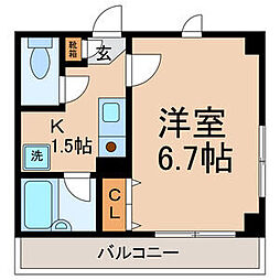 都営新宿線 瑞江駅 徒歩15分の賃貸マンション 2階1Kの間取り