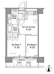 東京メトロ東西線 東陽町駅 徒歩10分の賃貸マンション 2階2DKの間取り