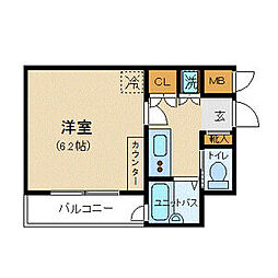 都営大江戸線 月島駅 徒歩3分の賃貸マンション 11階1Kの間取り