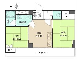 東京メトロ半蔵門線 清澄白河駅 徒歩11分の賃貸マンション 6階2DKの間取り