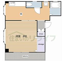 都営新宿線 西大島駅 徒歩6分の賃貸マンション 2階1Kの間取り