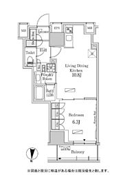 都営新宿線 菊川駅 徒歩3分の賃貸マンション 11階1LDKの間取り
