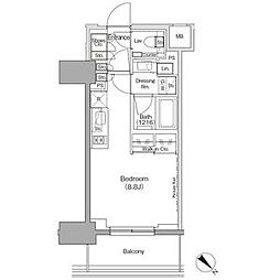 都営大江戸線 月島駅 徒歩1分の賃貸マンション 4階ワンルームの間取り