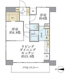 東京メトロ東西線 葛西駅 徒歩5分の賃貸マンション 13階2LDKの間取り