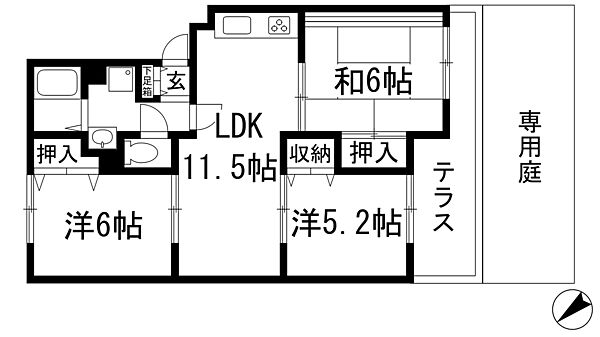 グランドゥール瑞穂 ｜兵庫県伊丹市瑞穂町3丁目(賃貸マンション3LDK・1階・65.17㎡)の写真 その2