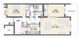パシフィックガーデン茅ヶ崎A棟 2SLDKの間取図画像