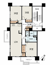 若葉台団地1-3号棟 3LDKの間取図画像