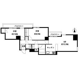 六本木ヒルズレジデンスD棟 2LDKの間取図画像
