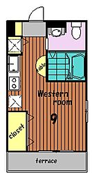 ミルティコート 1階ワンルームの間取り