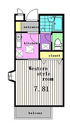 エルザII 2階1Kの間取り