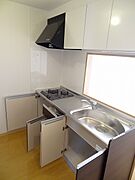 収納充実で2口コンロ付きのキッチン