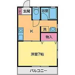 ベルフラット 1Kの間取図画像