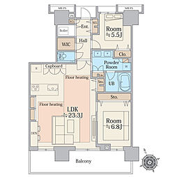 プラウドタワー東雲キャナルコート 2LDKの間取図画像