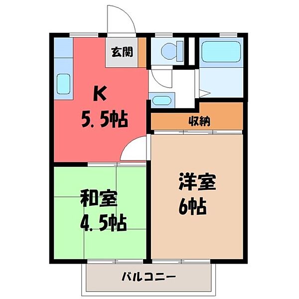 ホワイトハイツ宝木 ｜栃木県宇都宮市宝木町1丁目(賃貸アパート2K・2階・35.91㎡)の写真 その2